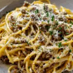 Creamy Garlic Butter Spaghetti with Parmesan Beef