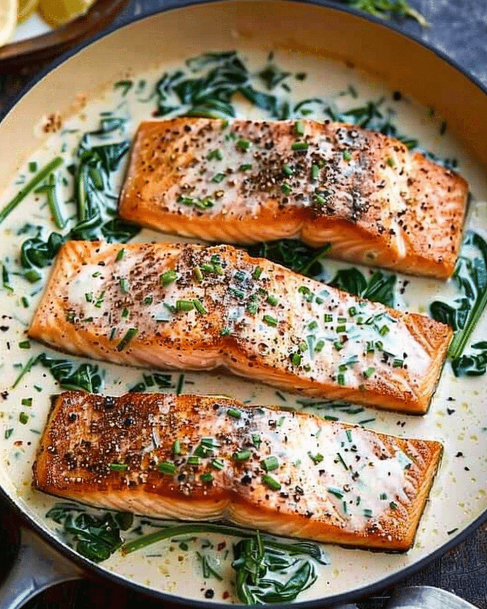 Garlic Butter Creamed Spinach Salmon