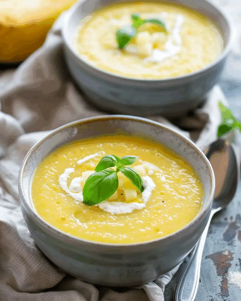 Chilled Pineapple Soup with Cotija Cheese and Basil