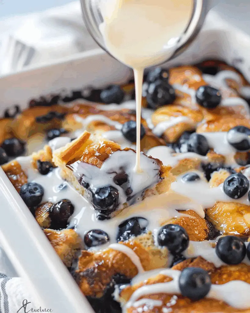 Blueberry French Toast Casserole with Vanilla Glaze