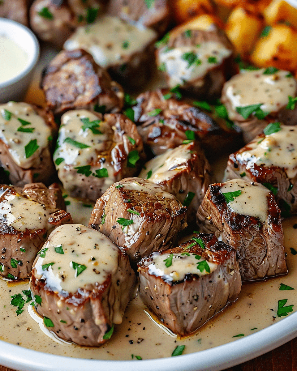 Garlic Butter Steak Bites with a Rich Parmesan Cream Sauce