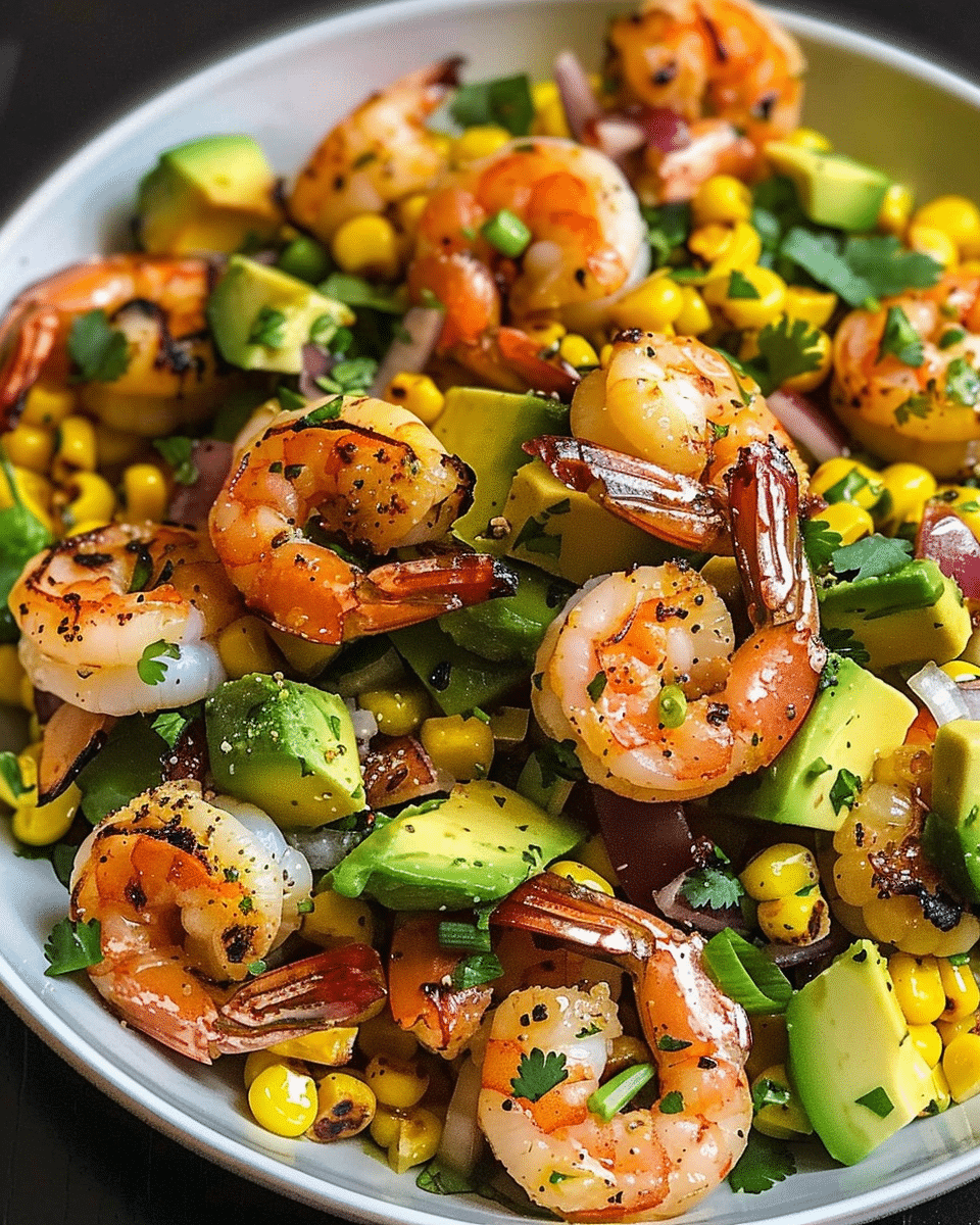 Avocado Corn Salad with Grilled Shrimp