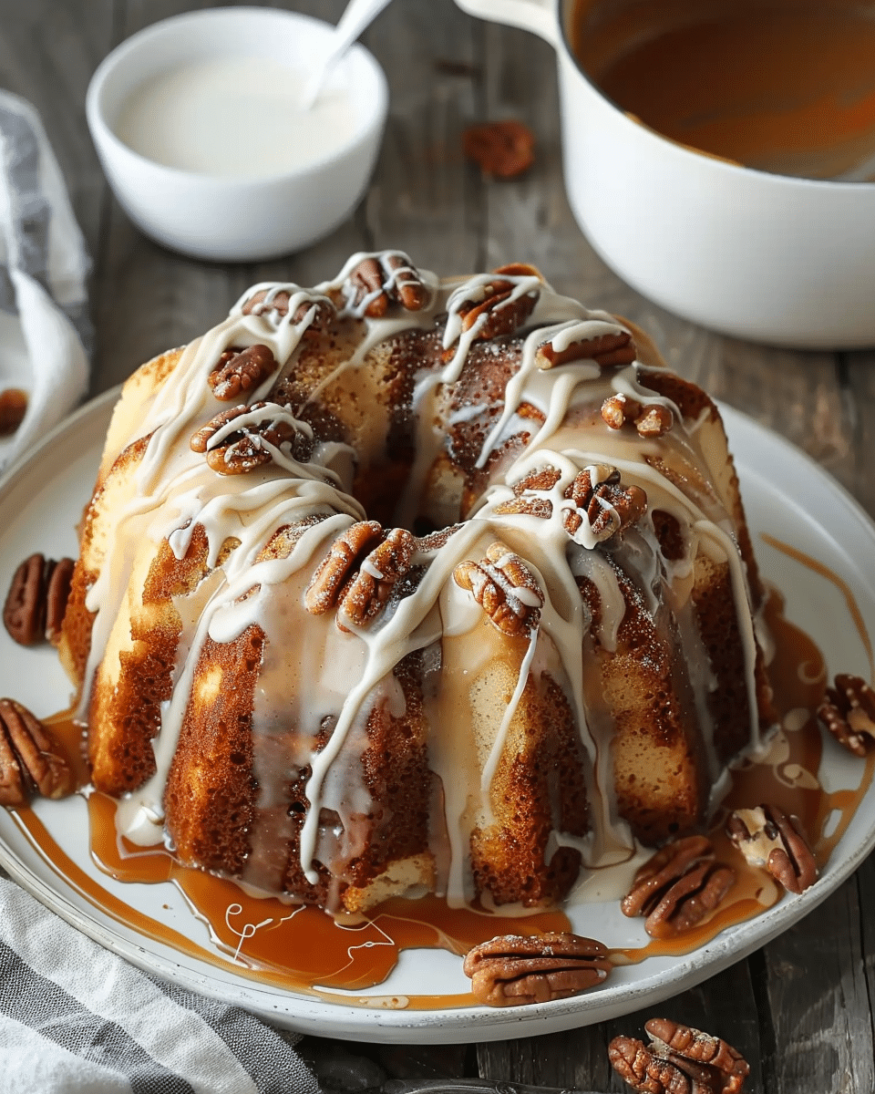 Pecan Caramel Cinnamon Roll Cream Cheese Pound Cake
