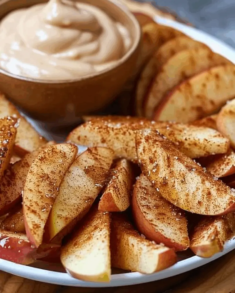Air Fried Apple Wedges with Caramel Whipped Cream Dipping Sauce