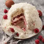 Raspberry Swirl Coconut Snowball Cake
