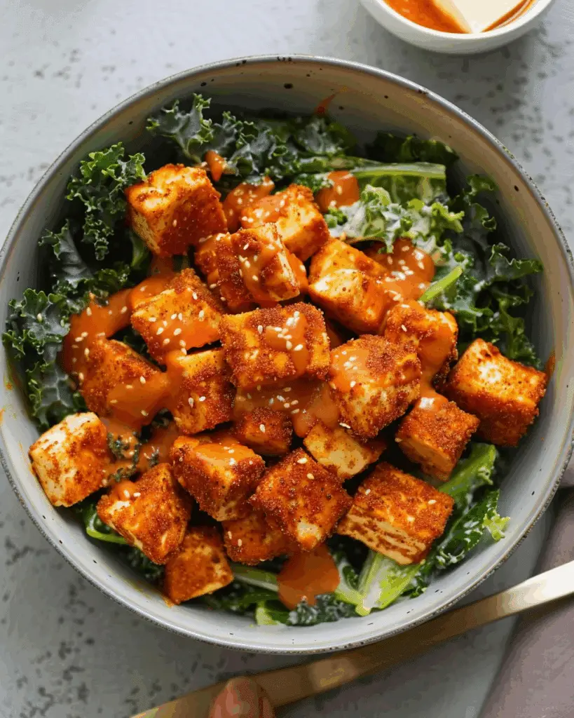 Crispy Buffalo Tofu with Caesar Salad