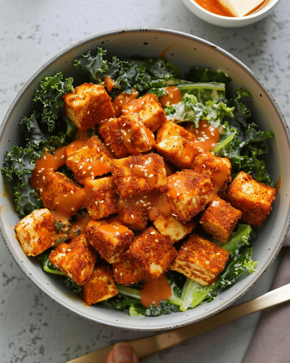Crispy Buffalo Tofu with Caesar Salad
