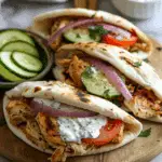 Crockpot Greek Chicken Pitas with Tzatziki
