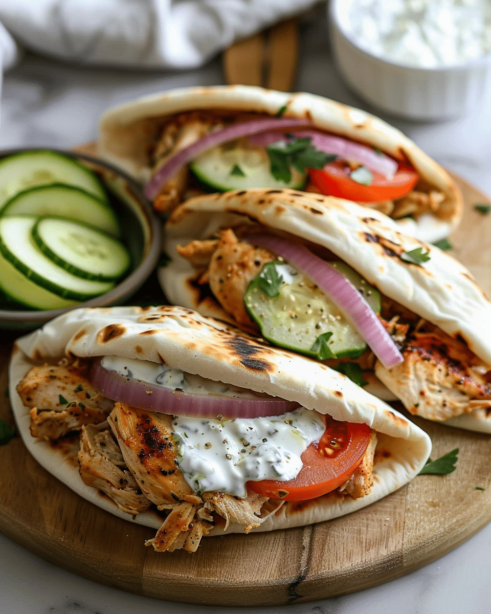 Crockpot Greek Chicken Pitas with Tzatziki