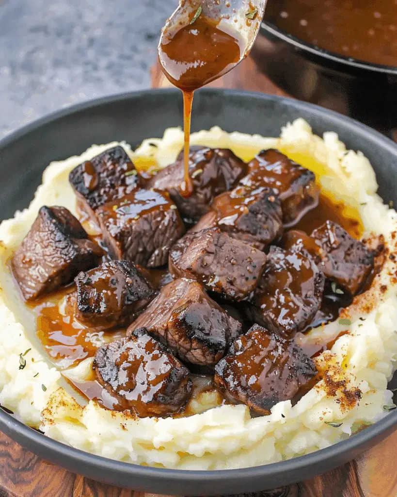 Steak Bites with Mashed Potatoes