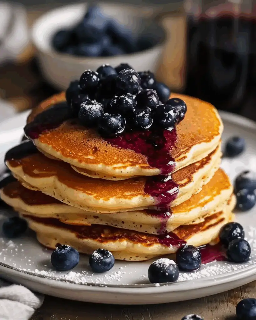 Fluffy Ricotta Pancakes with Salted Blueberry Butter