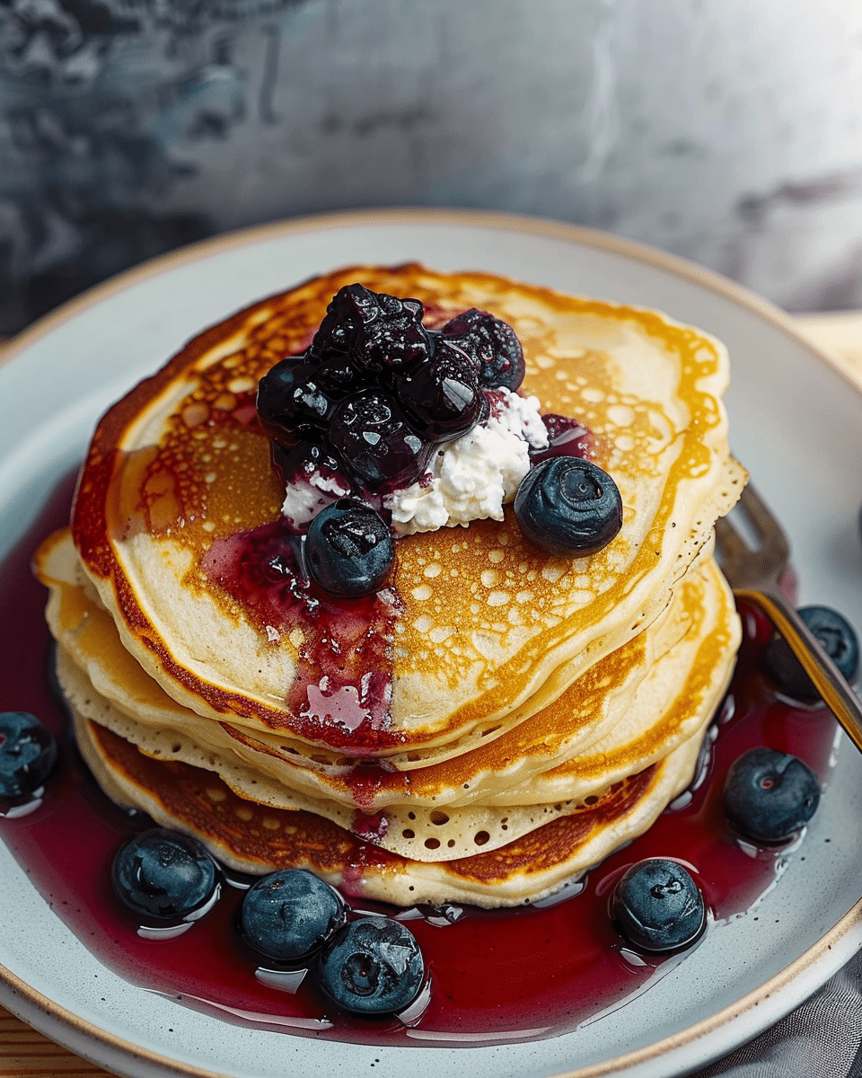 Fluffy Ricotta Pancakes with Salted Blueberry Butter