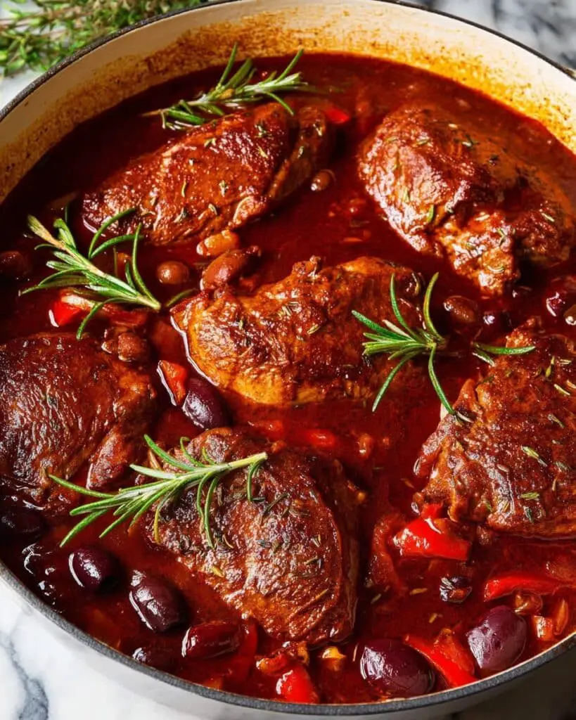 Chicken Cacciatore: Comforting Hunter’s Stew with Tomato, Herbs, Mushrooms, and Kalamata Olives Recipe
