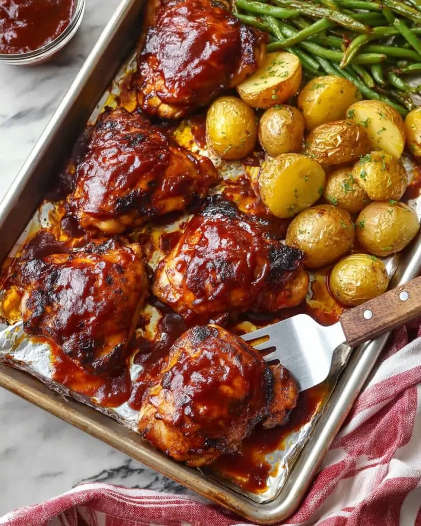 Sheet Pan BBQ Chicken, Potatoes, and Green Beans Recipe