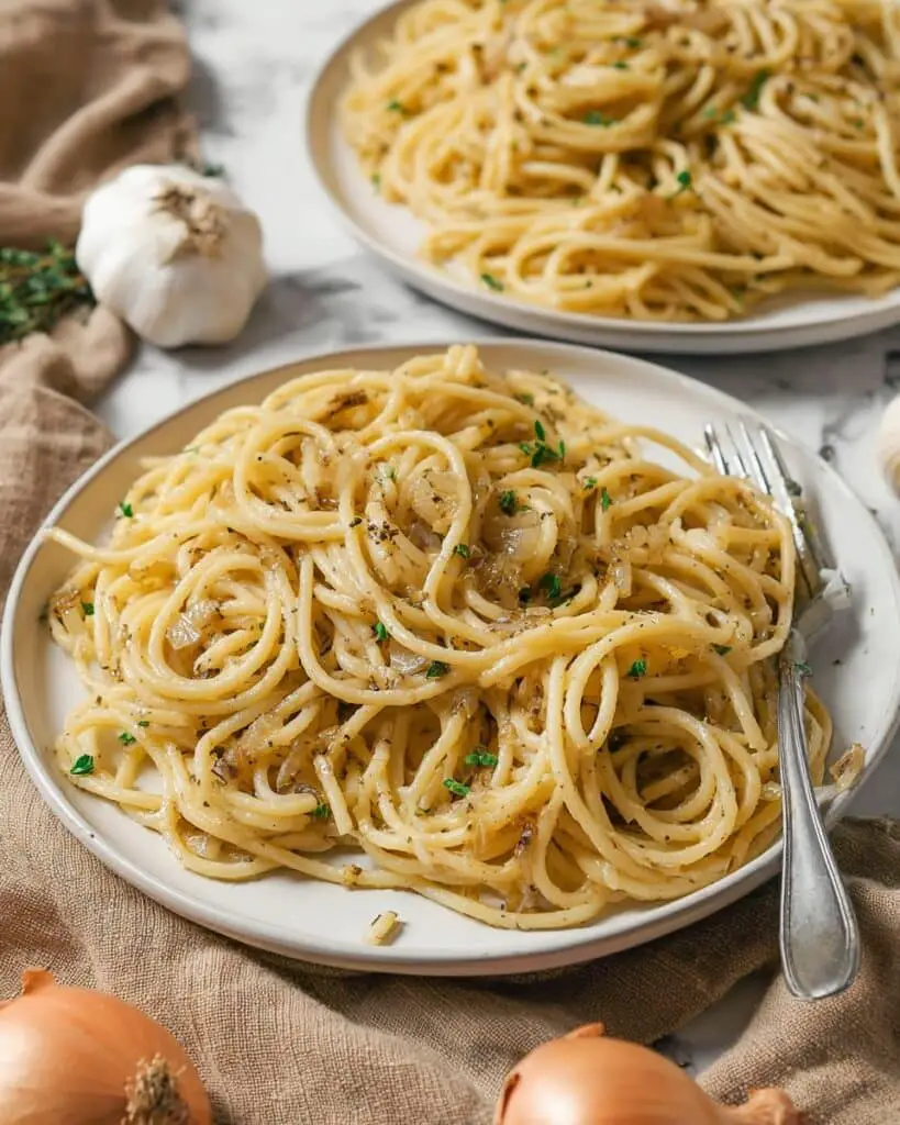 Vegan Caramelized Onion & Roasted Garlic Pasta Recipe