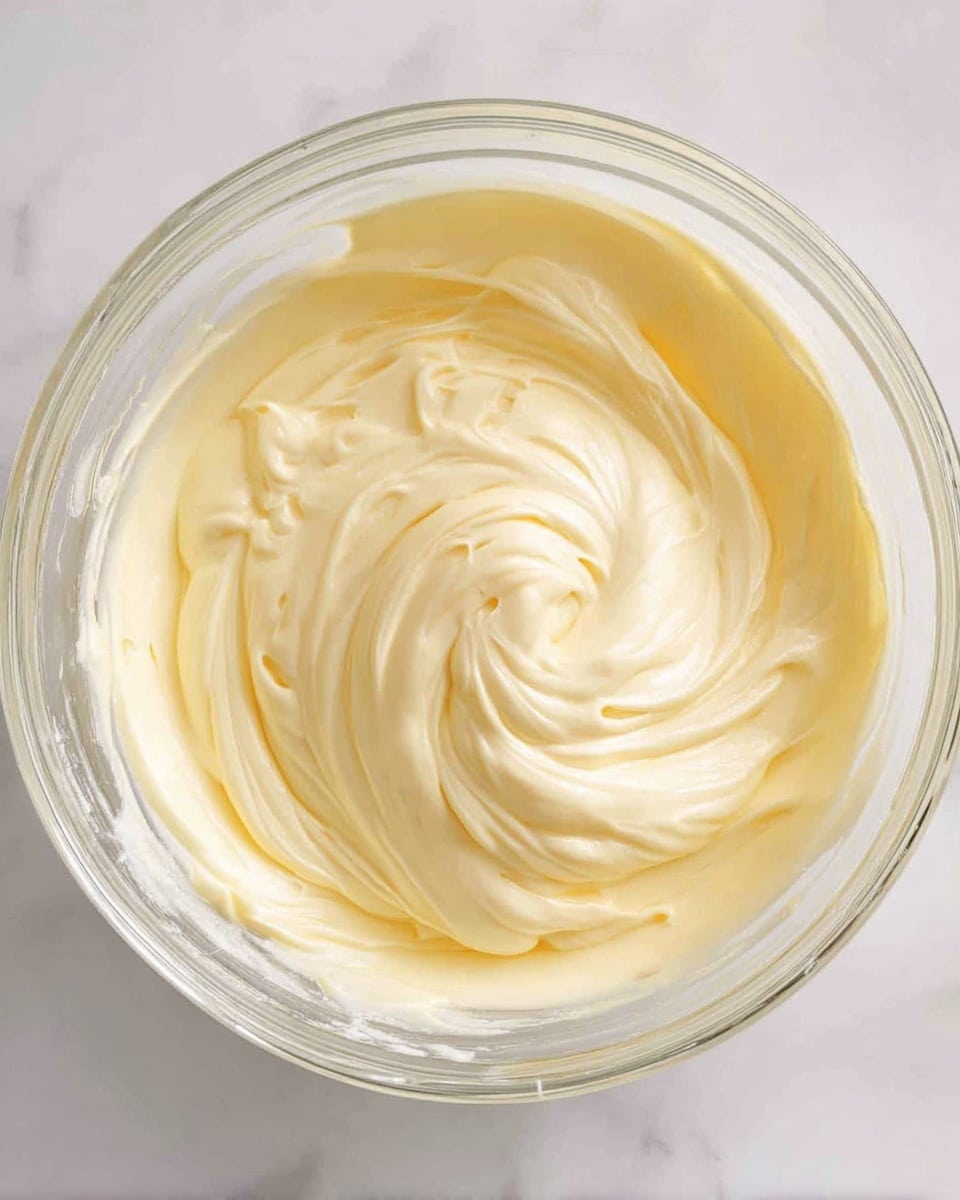 A clear glass bowl filled with smooth, creamy, light yellow whipped mixture, swirled in soft peaks and gentle waves with a silky texture, placed on a white marbled surface photo taken with an iphone --ar 4:5 --v 7