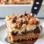 Chocolate Coconut Bars with a Graham Cracker Crust and Gooey Chocolate Center Recipe