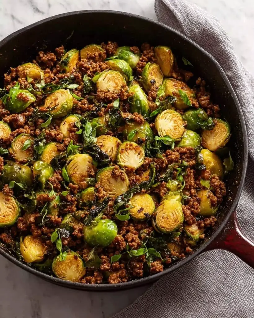 Ground Beef and Brussels Sprouts Stir-Fry with Sweet Chili and Lime Recipe