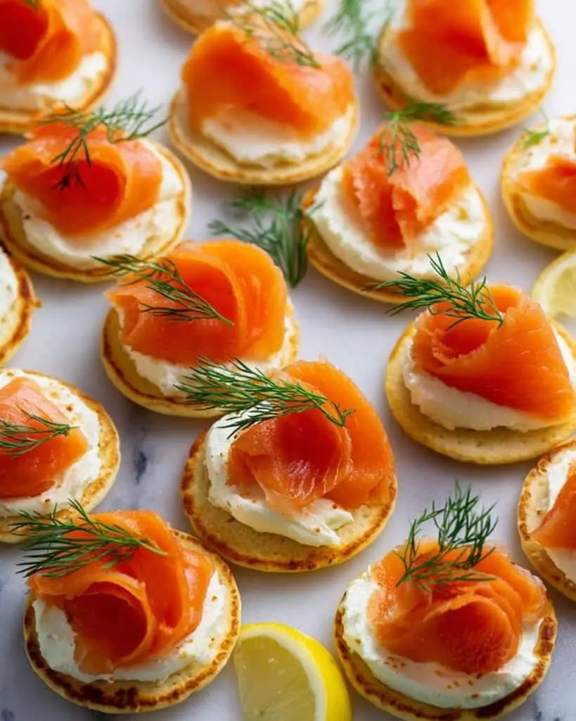 Blini with Smoked Salmon and Dill Crème Fraîche Recipe