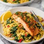One Skillet Salmon with Lemon Orzo Recipe
