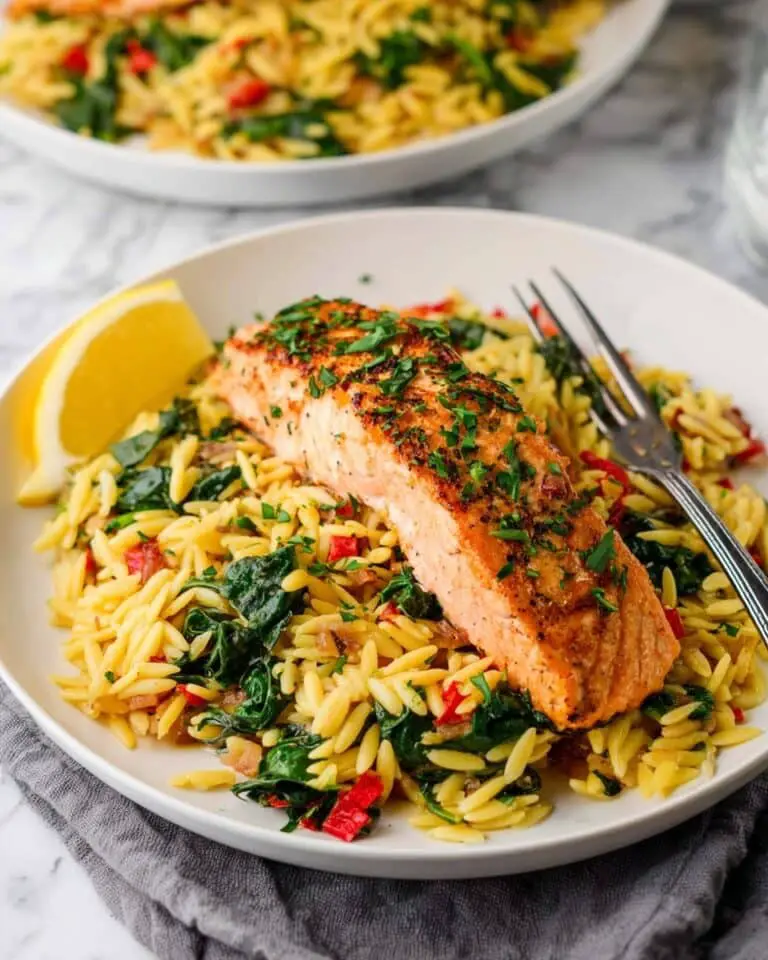 One Skillet Salmon with Lemon Orzo Recipe