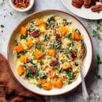 Creamy Butternut Squash Orzo with Kale, Parmesan, and Garlic Rosemary Pecans Recipe