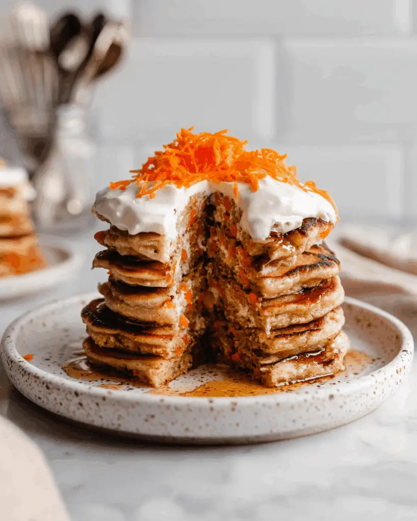 Healthy Carrot Cake Pancakes with Cream Cheese Frosting Recipe