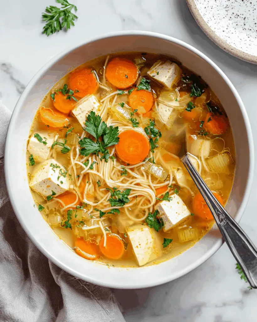 Garlic Ginger Soup with Tofu & Noodles Recipe