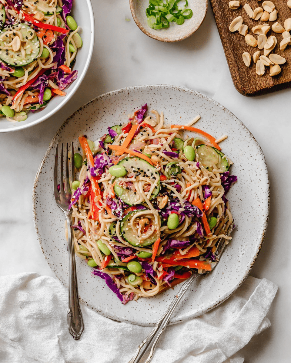 Cold Vegan Ramen Noodle Salad with Crunchy Vegetables and Peanut Tahini Dressing Recipe