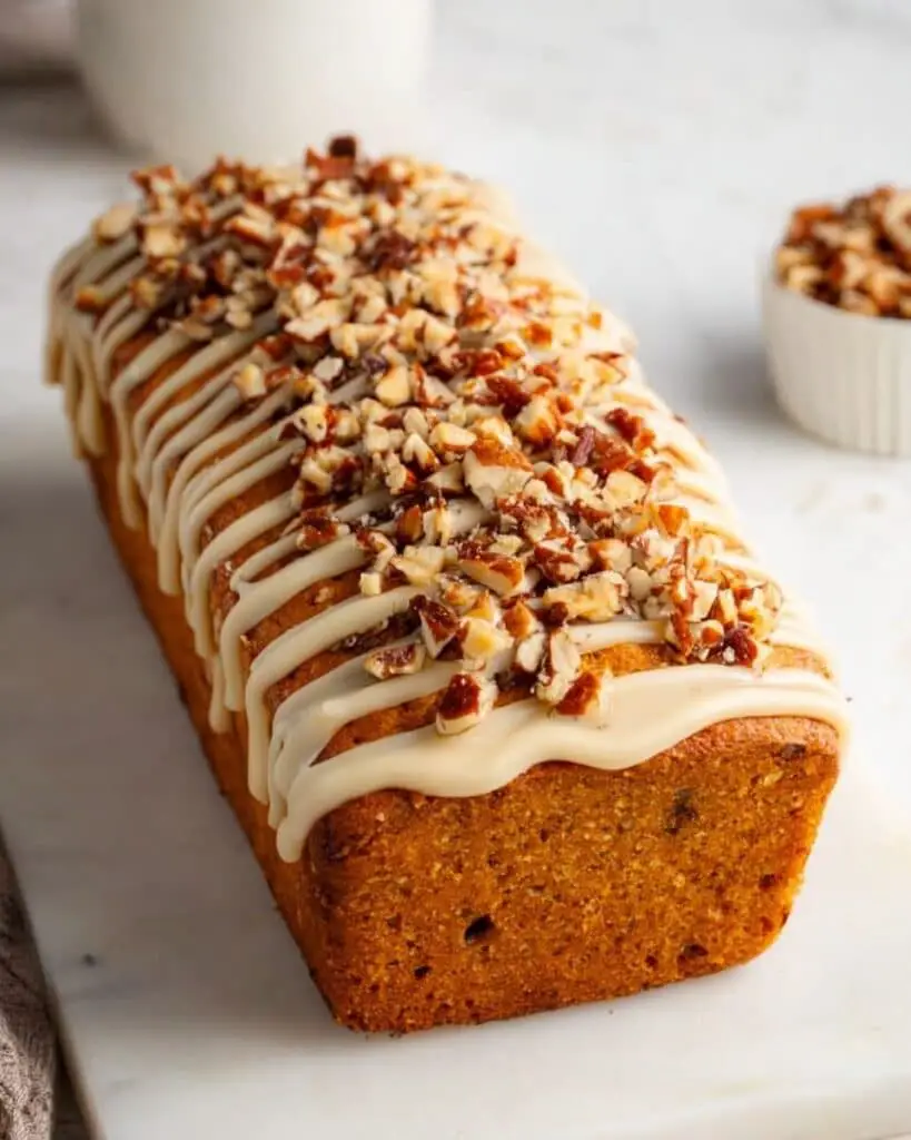 Maple Pecan Bread with Brown Butter Maple Glaze and Candied Pecan Topping Recipe