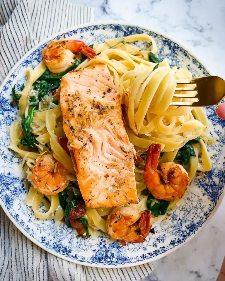 Creamy Tuscan Salmon and Shrimp Pasta Recipe