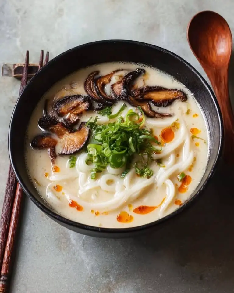 Miso Udon Noodle Soup with Teriyaki Mushrooms Recipe