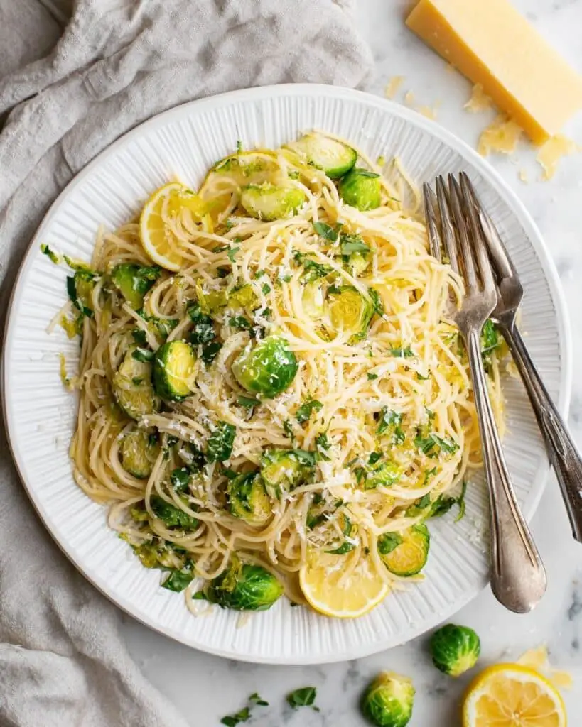 Lemon Parmesan Brussels Sprout Pasta Recipe