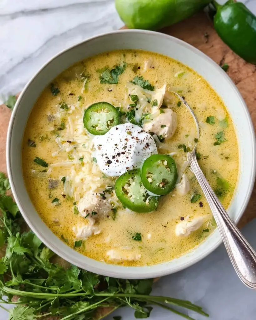 Green Chicken Enchilada Soup with Creamy Cheese and Salsa Verde Recipe