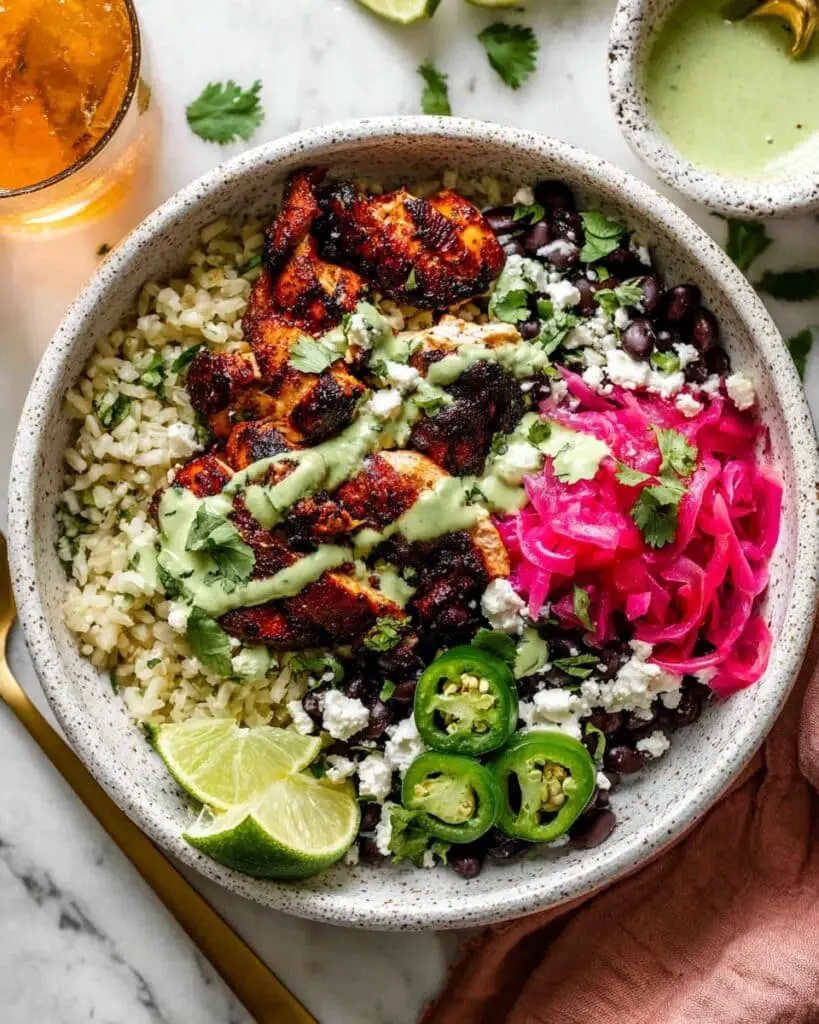Fish Taco Bowls with Cilantro-Lime Rice and Quick-Pickled Cabbage Recipe