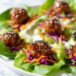 Asian Chicken Meatball Lettuce Wraps with Mango Slaw Recipe