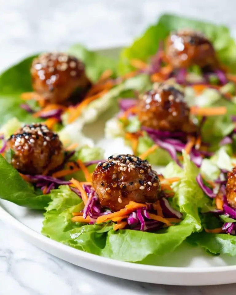 Asian Chicken Meatball Lettuce Wraps with Mango Slaw Recipe
