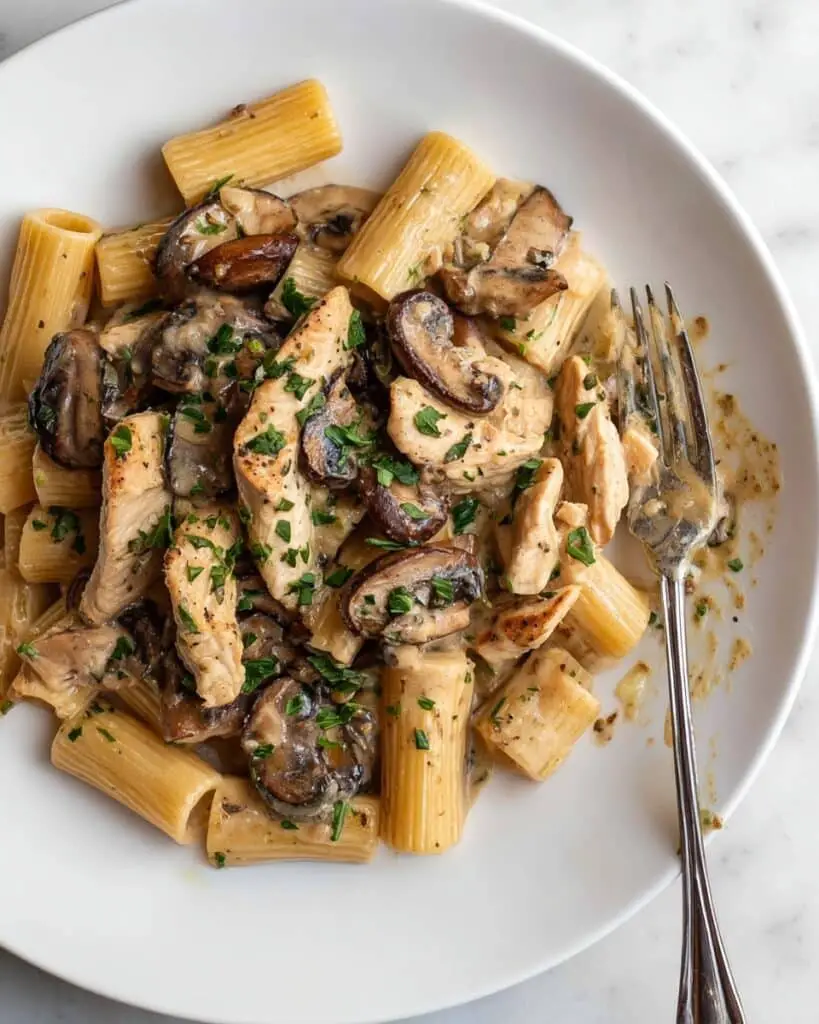Creamy Chicken and Mushroom Pasta with Lemon and Parmesan Recipe