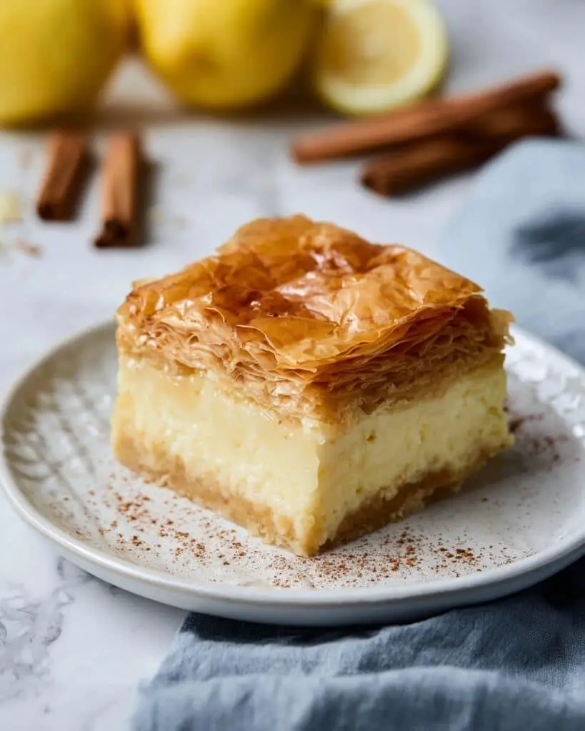Delicious Greek Galaktoboureko (Custard Pie) with Flaky Phyllo and Sweet Lemon Honey Syrup Recipe