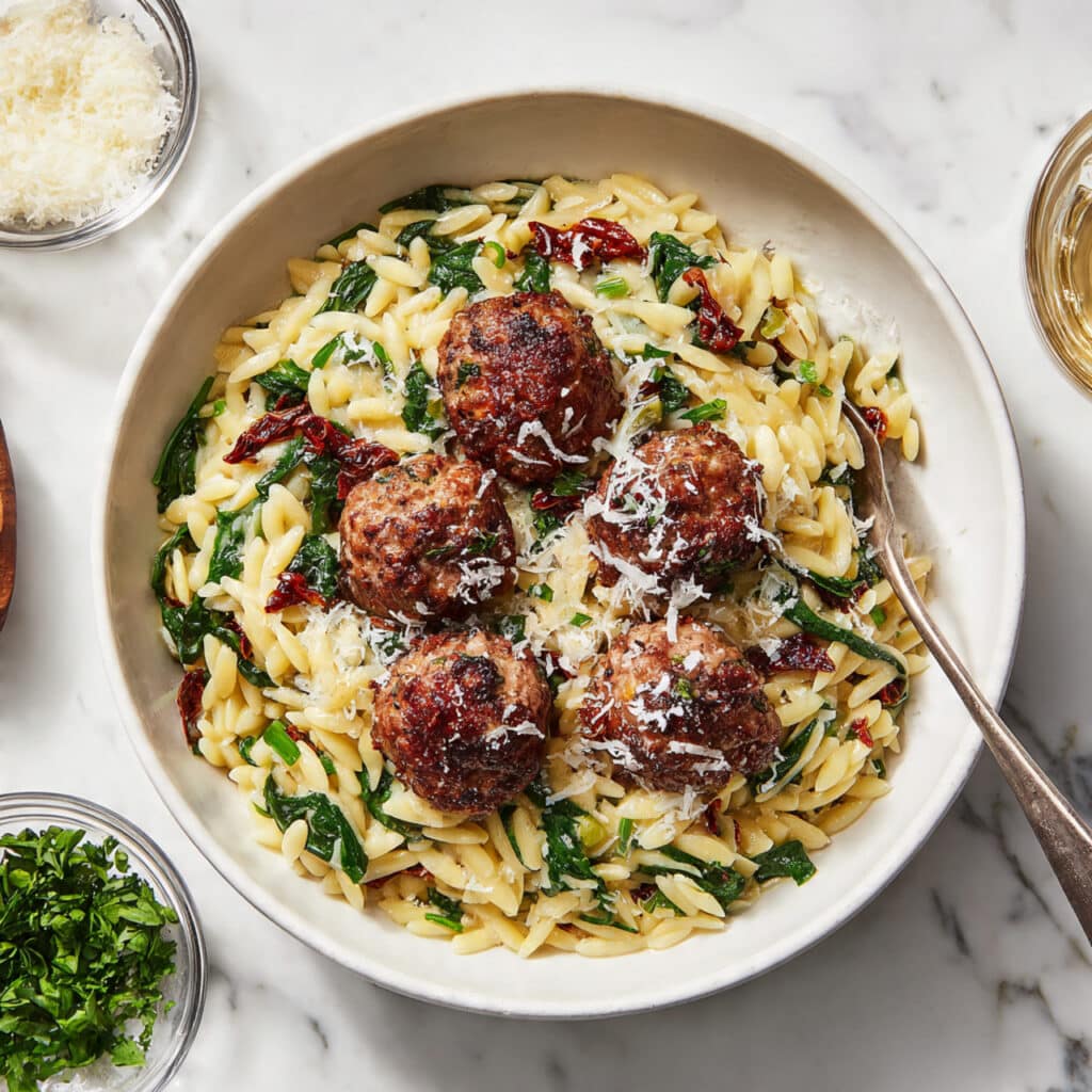 Tuscan Chicken Meatballs and Orzo Recipe