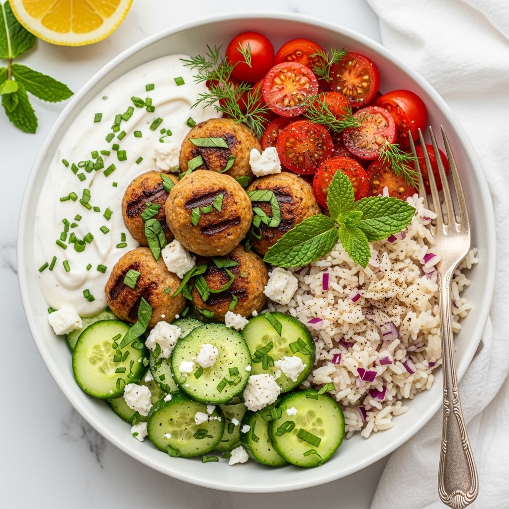 Greek Chicken Meatballs with Tzatziki and Fresh Veggies Recipe