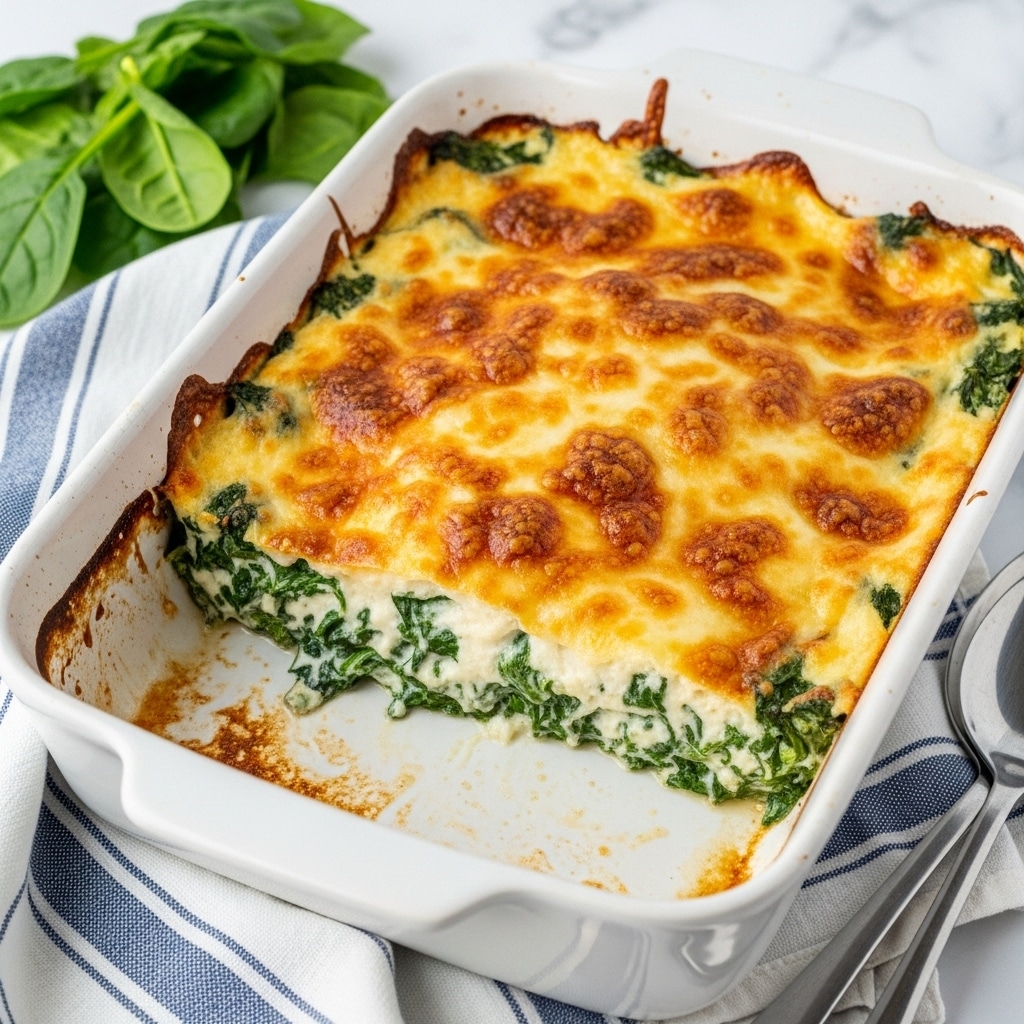 A white baking dish filled with a creamy, cheesy casserole dish featuring three visible layers: the top layer is golden-brown melted cheese with some darker toasted spots, below it is a thick white sauce with melted cheese strings stretching as a serving spoon lifts a portion, and the bottom layer contains chunks of artichoke hearts mixed with creamy sauce. The edges of the dish show some baked-on brown spots. The background is a white marbled surface. Photo taken with an iphone --ar 4:5 --v 7