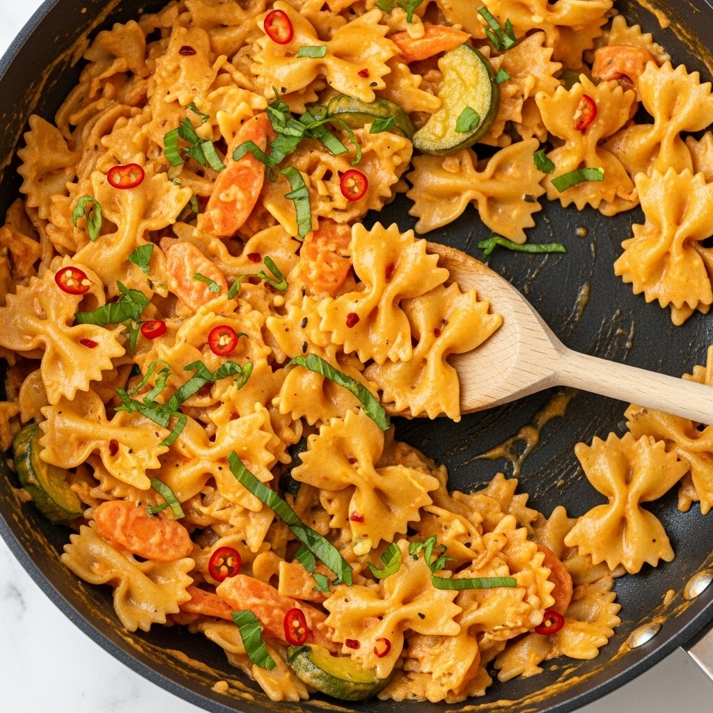 Creamy Spicy Chicken Pasta with Summer Vegetables Recipe