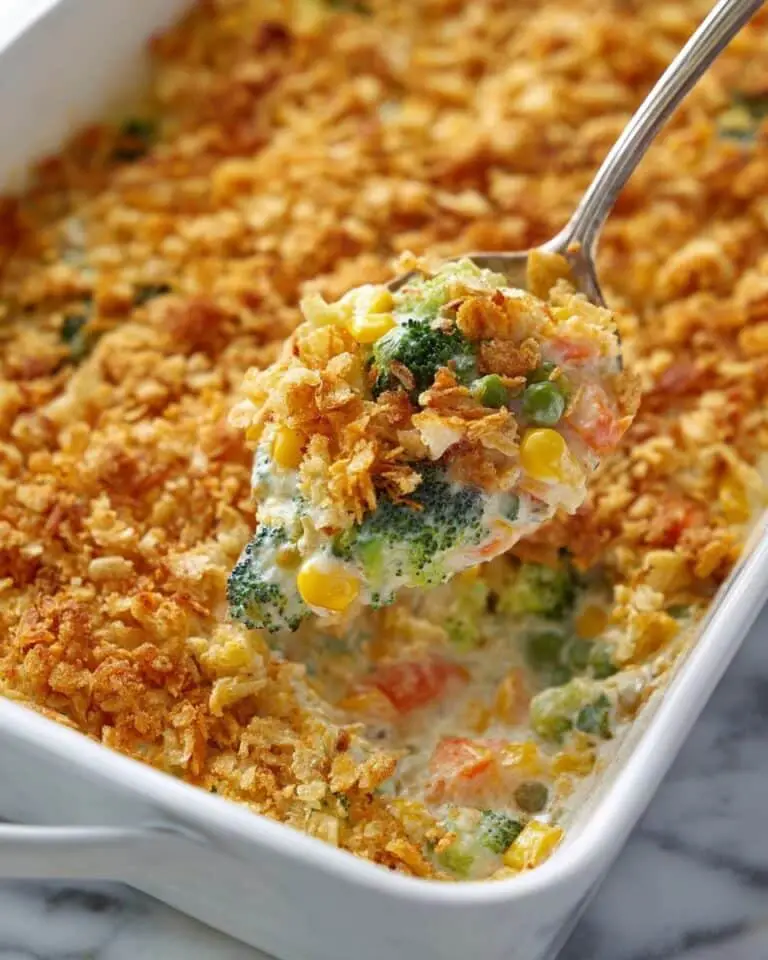 Creamy Vegetable Casserole with Cheddar and Ritz Cracker Topping Recipe