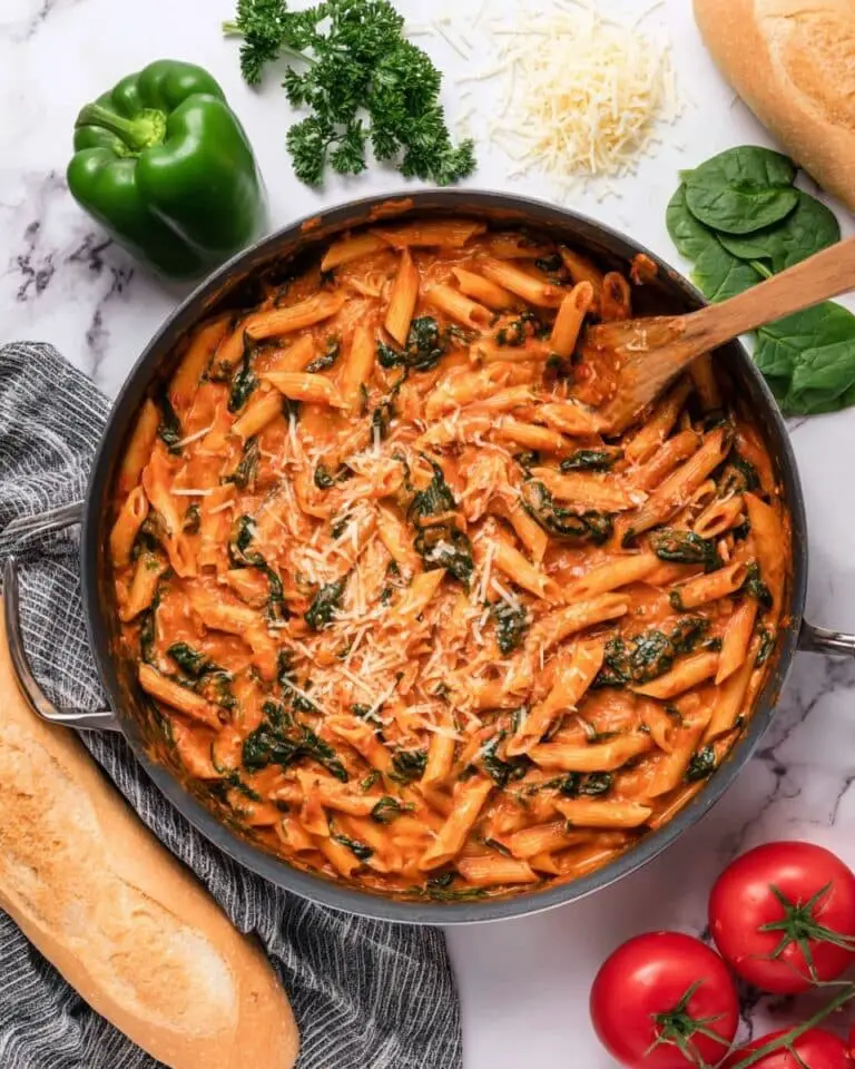 Creamy Penne Rosa Pasta with Spinach and Tomato Sauce Recipe