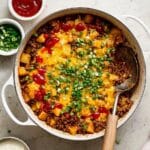 Ground Beef and Potato Skillet with Cheddar and Green Onions Recipe