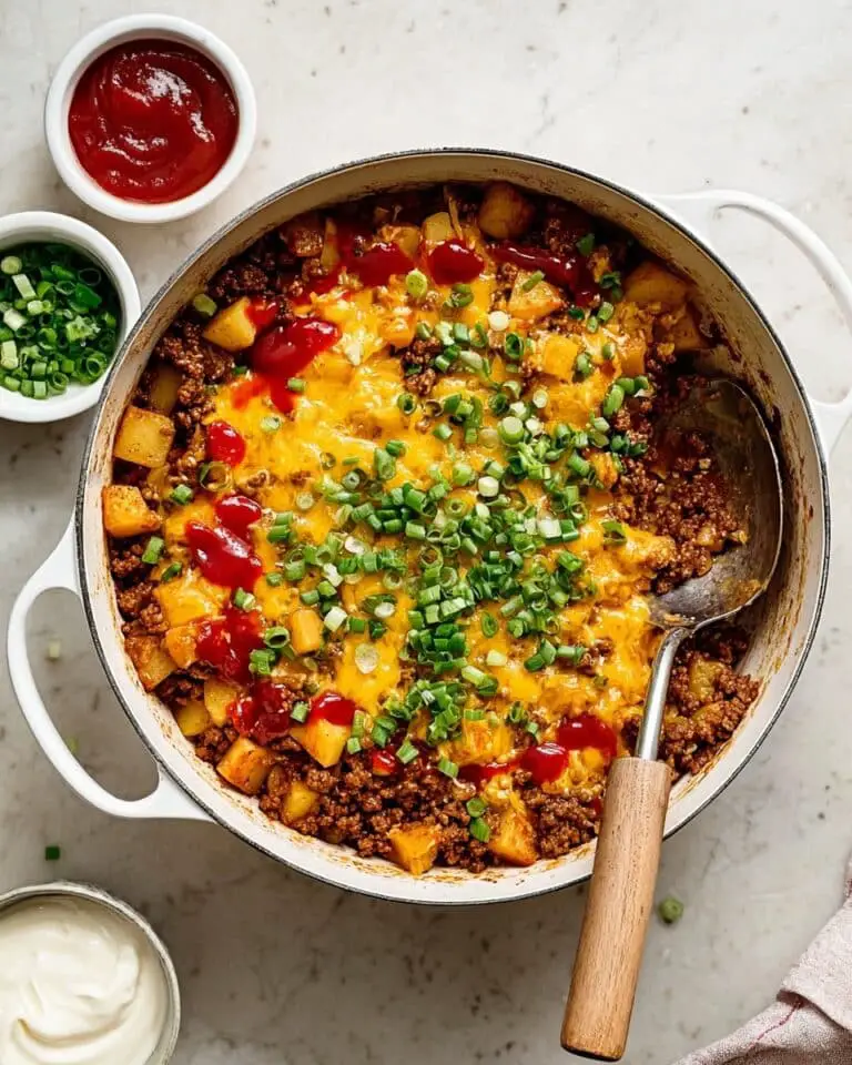 Ground Beef and Potato Skillet with Cheddar and Green Onions Recipe
