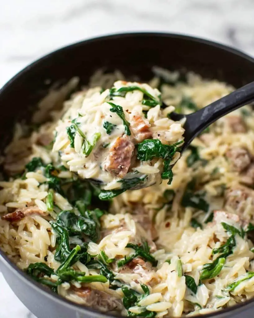 Creamy Chicken Ranch Orzo with Bacon and Spinach Recipe