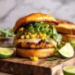 Chipotle Cheddar Chicken Burgers with Grilled Corn and Avocado Recipe