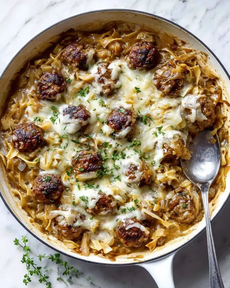 French Onion Orzo with Meatballs Recipe